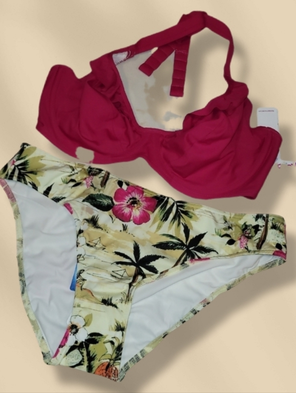 Freya Hot Pink Underwire Bikini Top with Tropical Floral Bikini Bottom - Picture 2 of 5